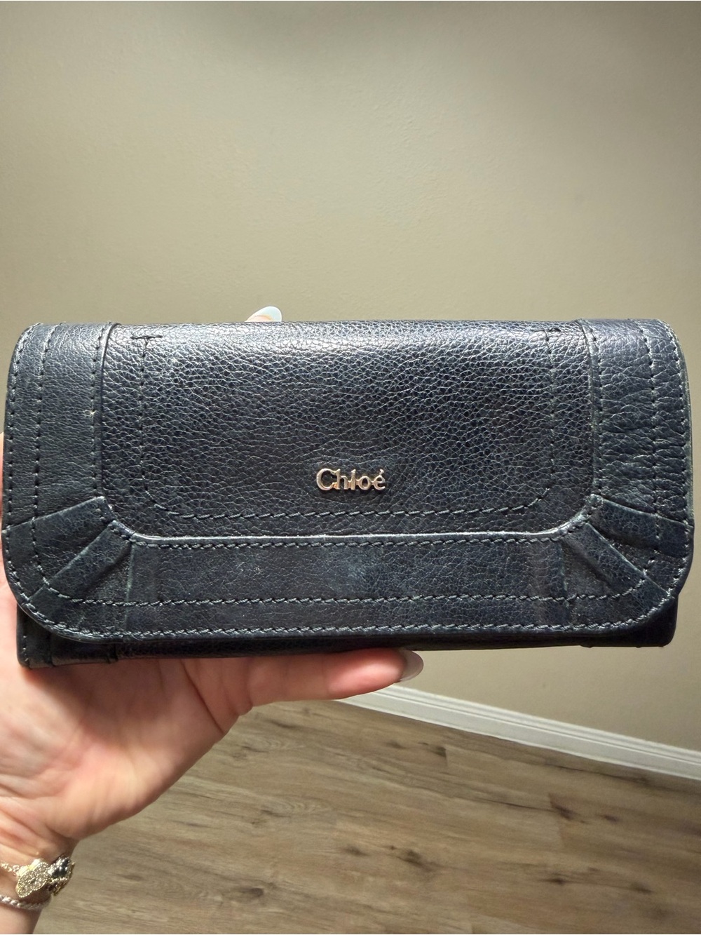Chloe Black Leather wallet- pebbled textures